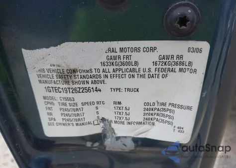 2006 GMC Sierra 1500 Sle1 z USA, uszkodzony, nr VIN 1GTEC19T26Z256144